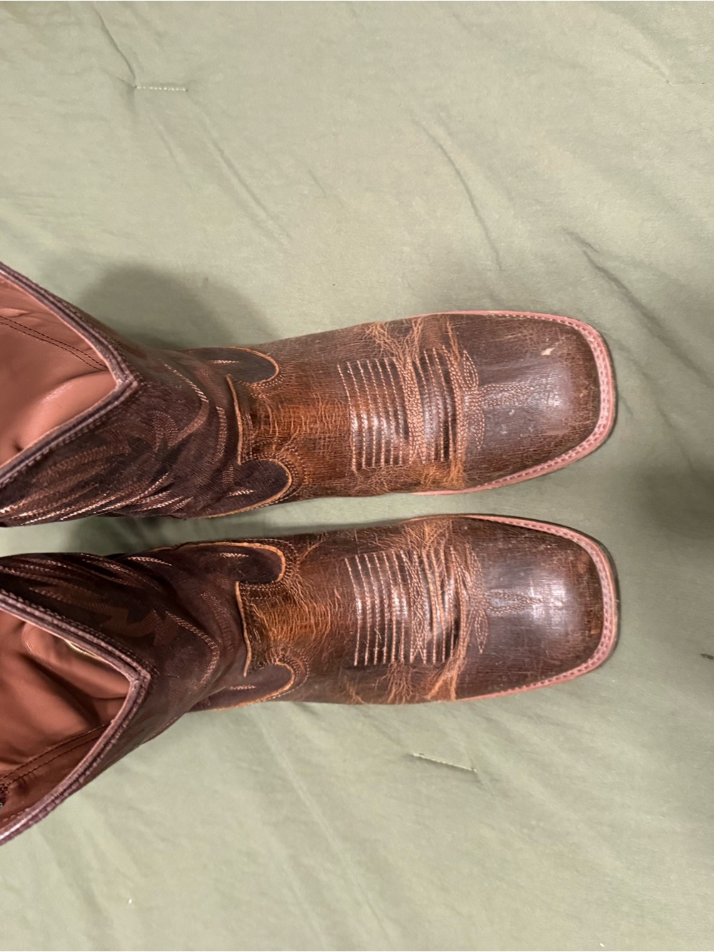 Tecovas Men's Distressed Brown Leather Square-Toe Cowboy Boots